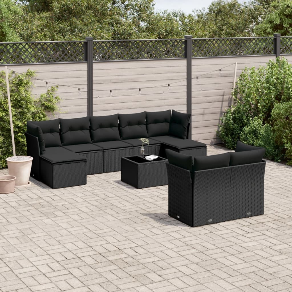 sofasæt til haven 10 dele med hynder polyrattan sort