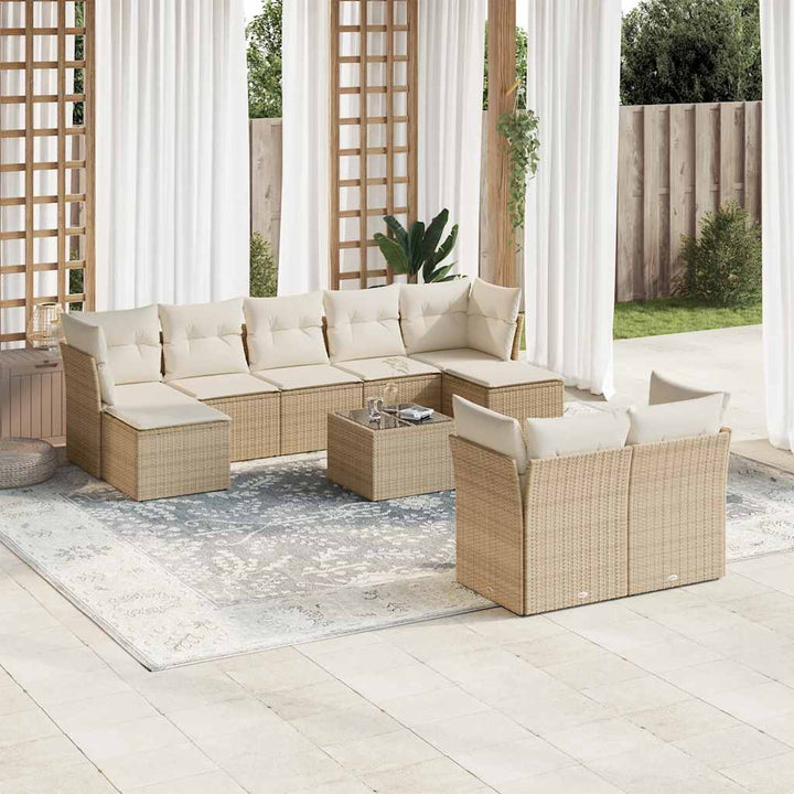 sofasæt til haven 10 dele med hynder polyrattan beige