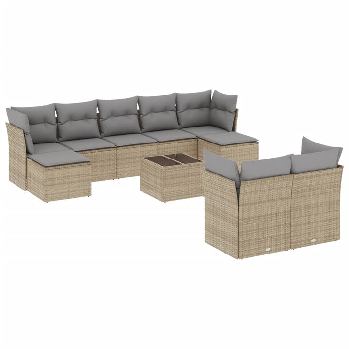 sofasæt til haven 10 dele med hynder polyrattan beige