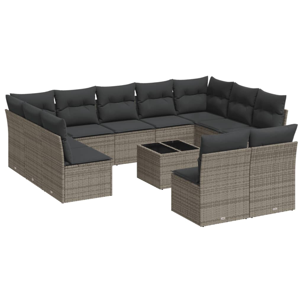 sofasæt til haven 12 dele med hynder polyrattan grå