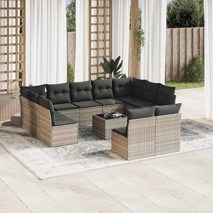 sofasæt til haven 12 dele med hynder polyrattan lysegrå