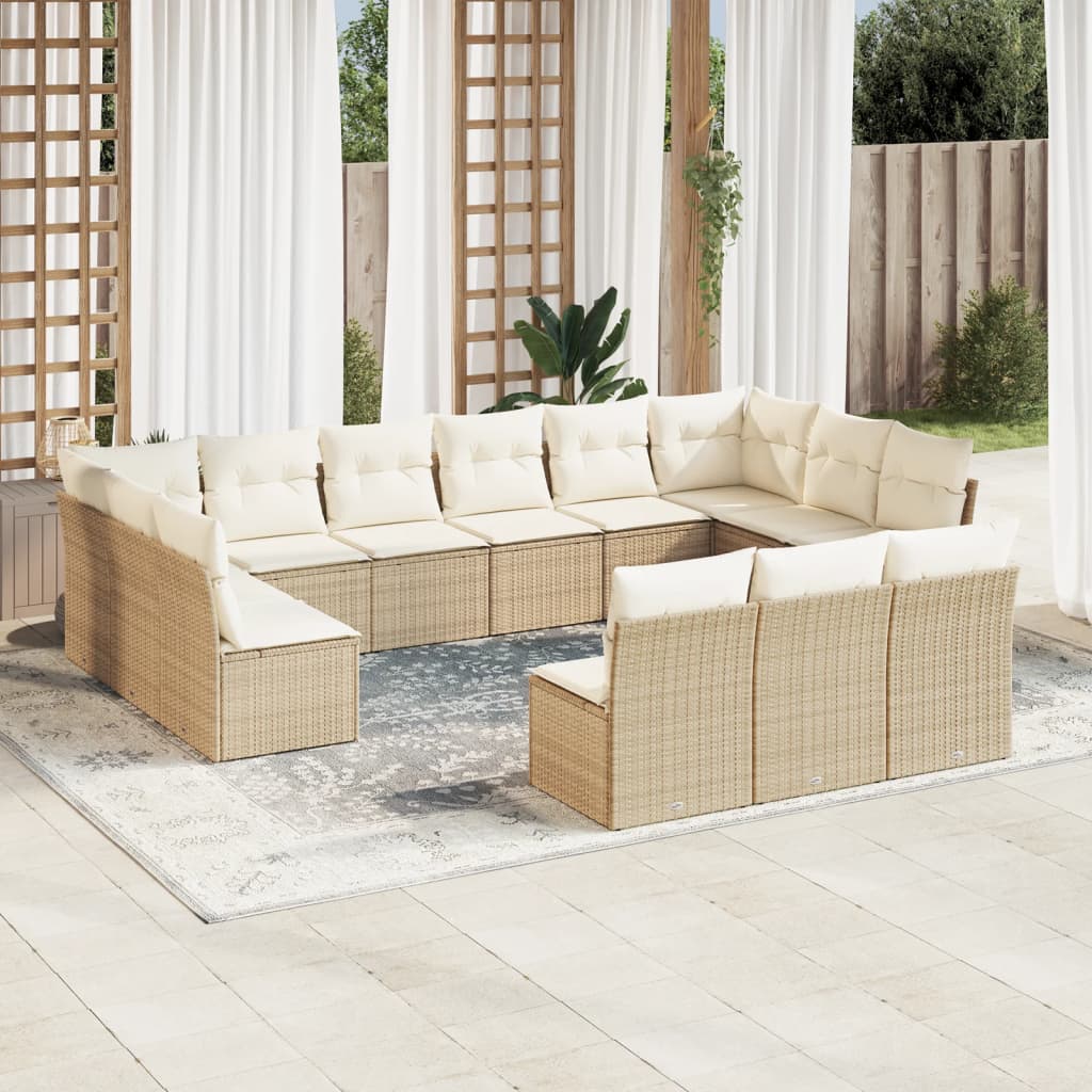 sofasæt til haven 13 dele med hynder polyrattan beige