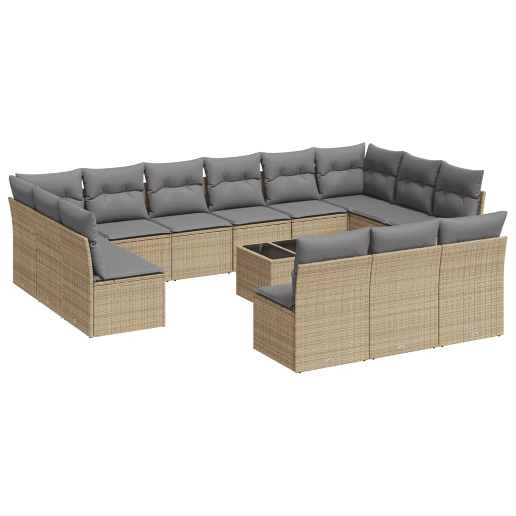 sofasæt til haven 14 dele med hynder polyrattan beige