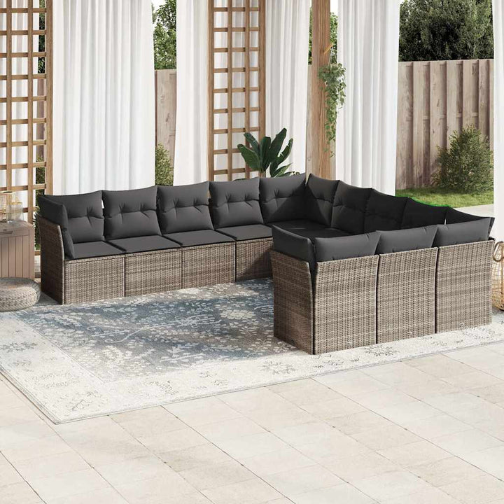 loungesæt til haven 11 dele med hynder polyrattan grå