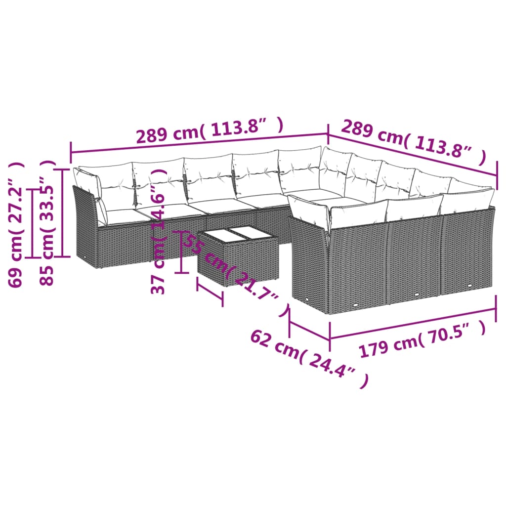 sofasæt til haven 12 dele med hynder polyrattan beige