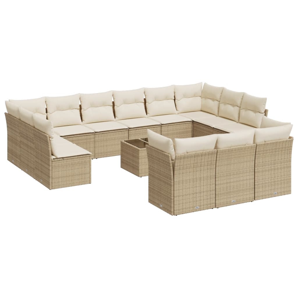 sofasæt til haven 14 dele med hynder polyrattan beige