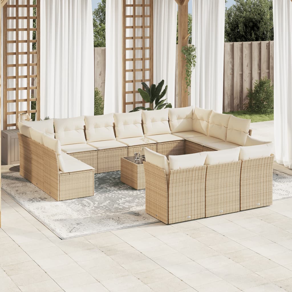 sofasæt til haven 14 dele med hynder polyrattan beige