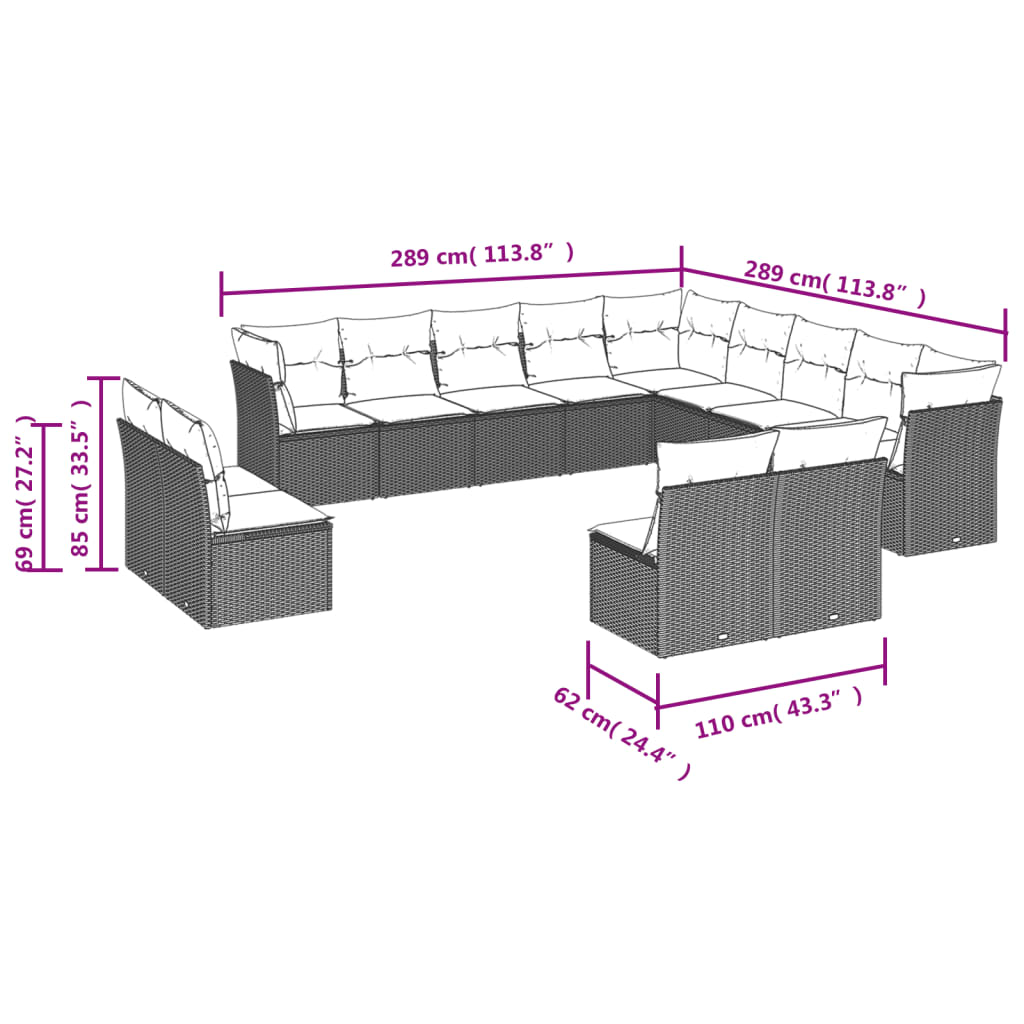 sofasæt til haven 13 dele med hynder polyrattan beige