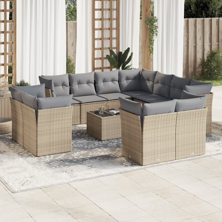 sofasæt til haven 12 dele med hynder polyrattan beige