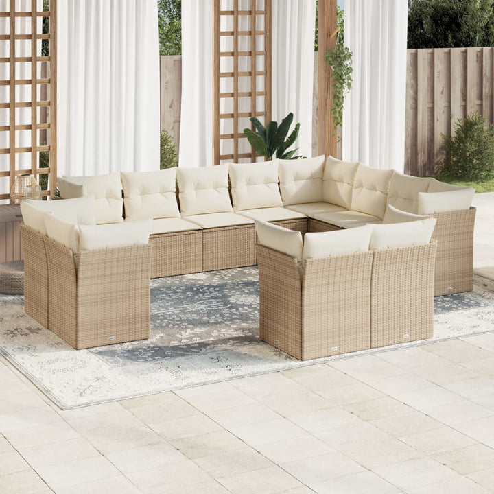 sofasæt til haven 12 dele med hynder polyrattan beige