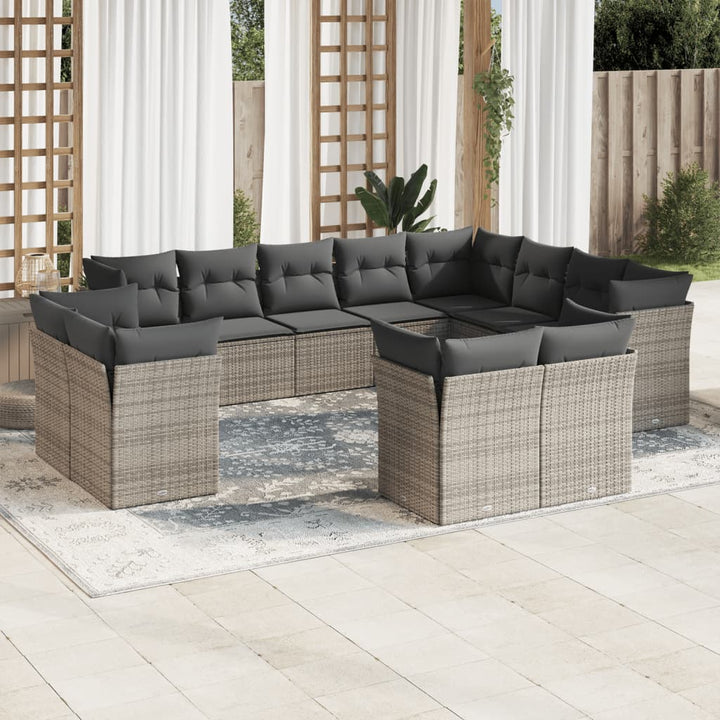 sofasæt til haven 12 dele med hynder polyrattan grå
