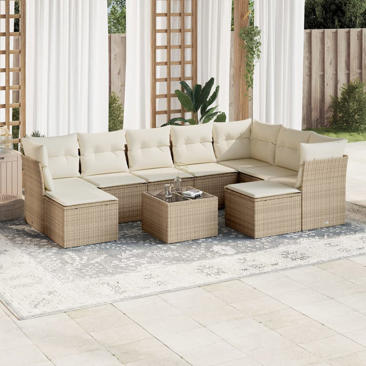sofasæt til haven 10 dele med hynder polyrattan beige