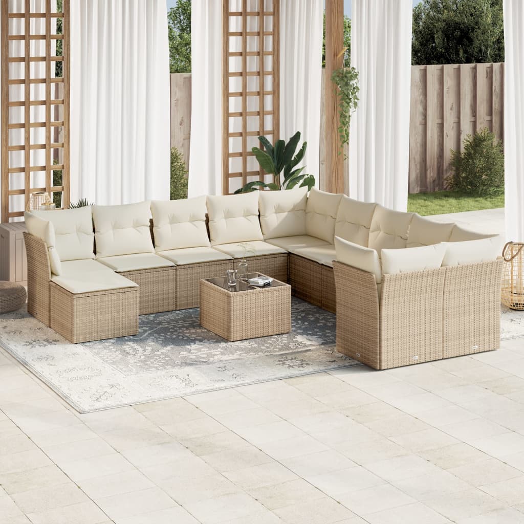 sofasæt til haven 12 dele med hynder polyrattan beige