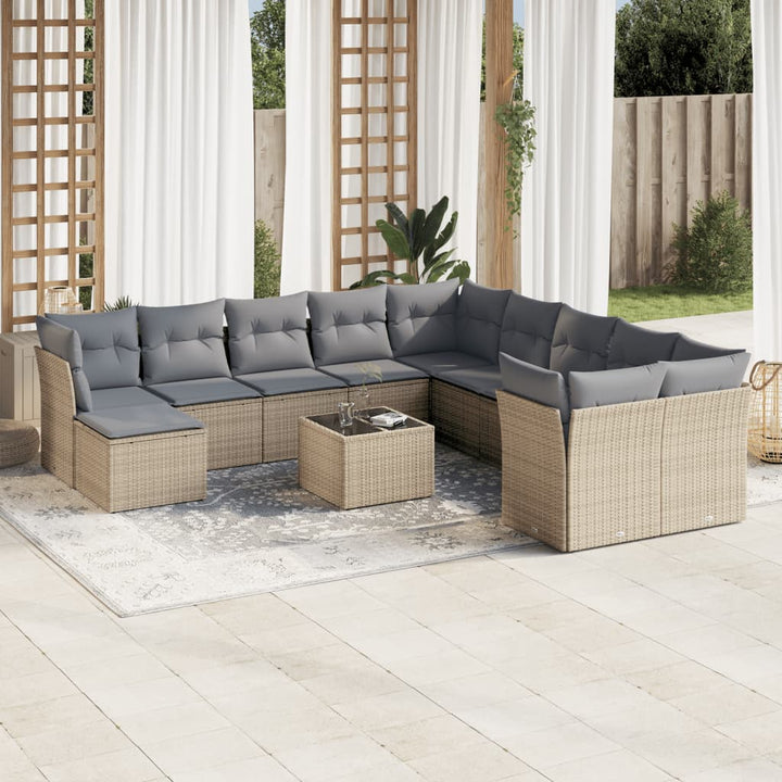 sofasæt til haven 12 dele med hynder polyrattan beige