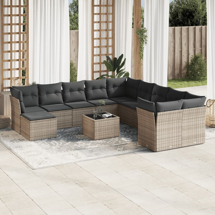 sofasæt til haven 12 dele med hynder polyrattan grå