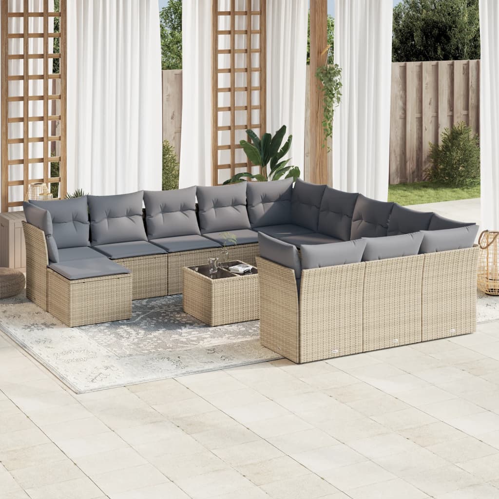 sofasæt til haven 13 dele med hynder polyrattan beige