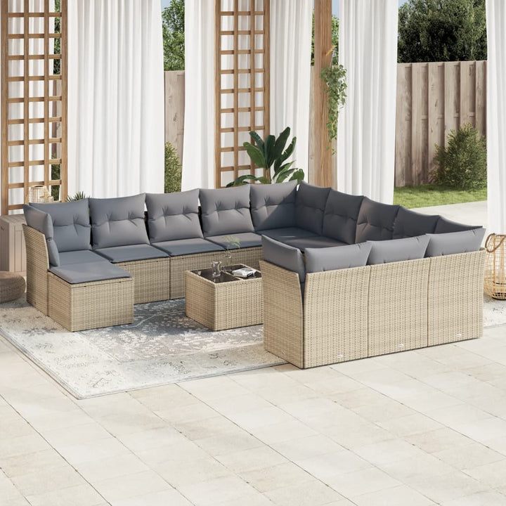 sofasæt til haven 13 dele med hynder polyrattan beige