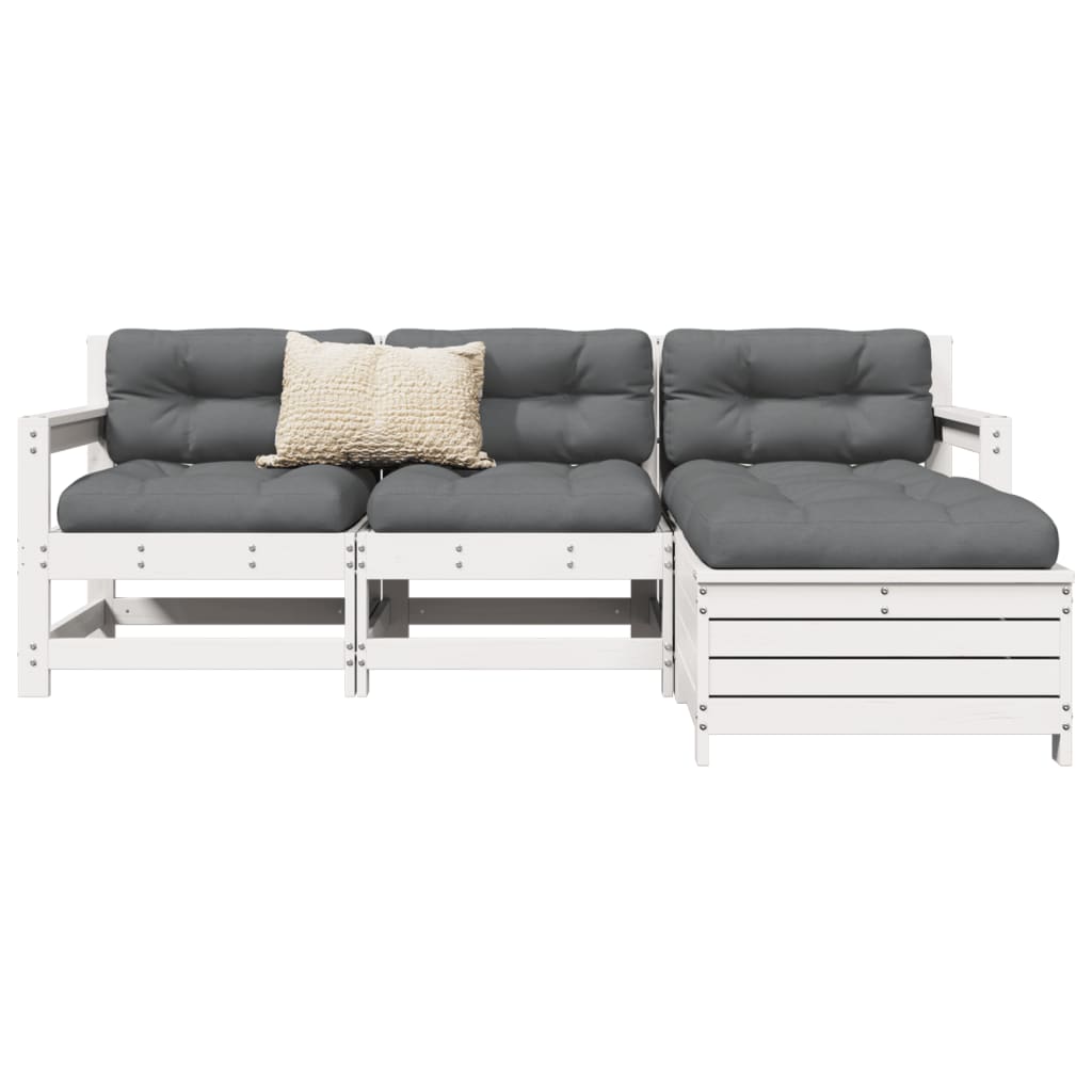 sofasæt til haven 4 dele massivt fyrretræ hvid