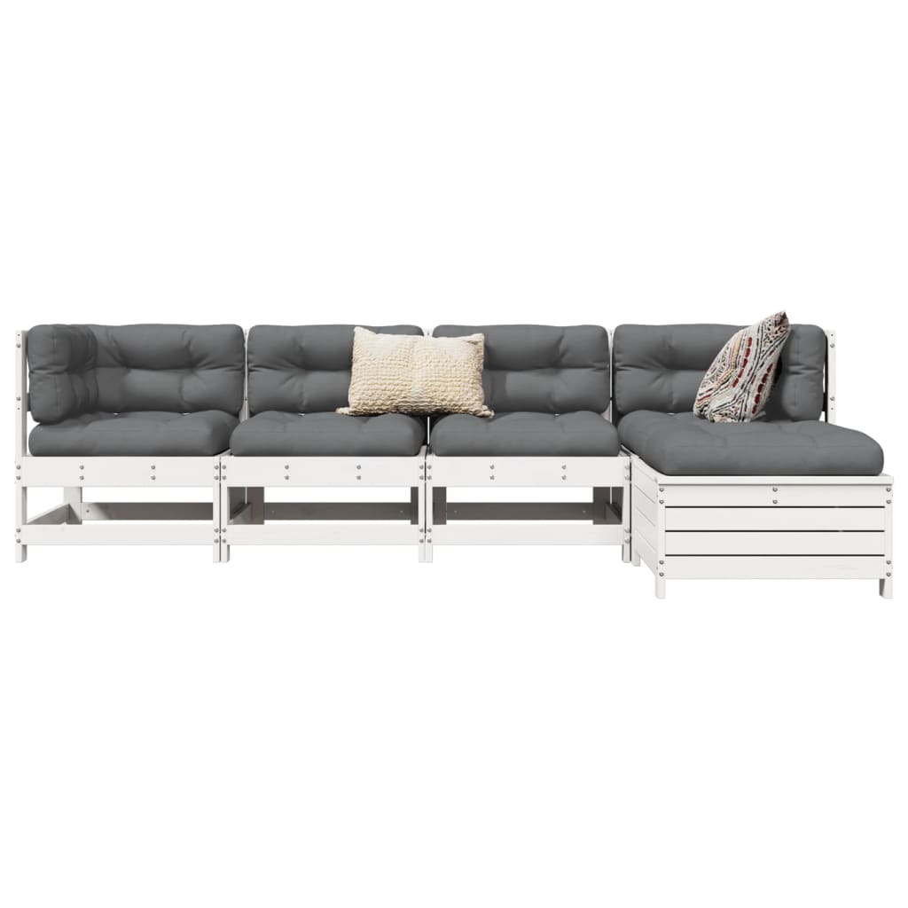 sofasæt til haven 5 dele massivt fyrretræ hvid