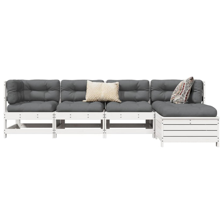 sofasæt til haven 5 dele massivt fyrretræ hvid