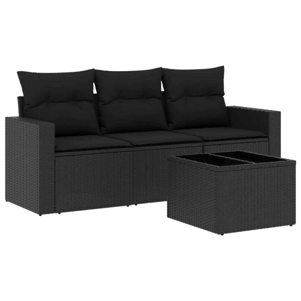 sofasæt til haven 4 dele med hynder polyrattan sort