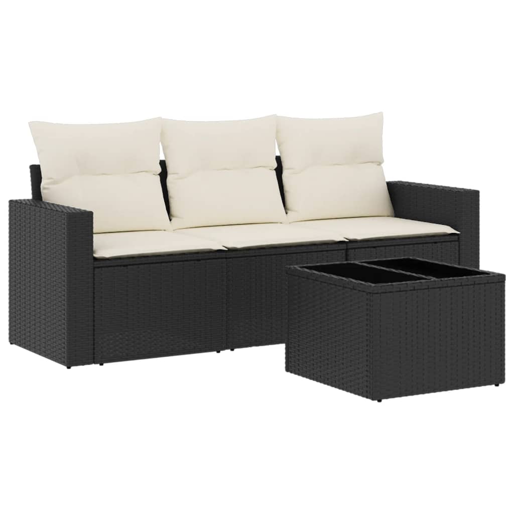 sofasæt til haven 4 dele med hynder polyrattan sort