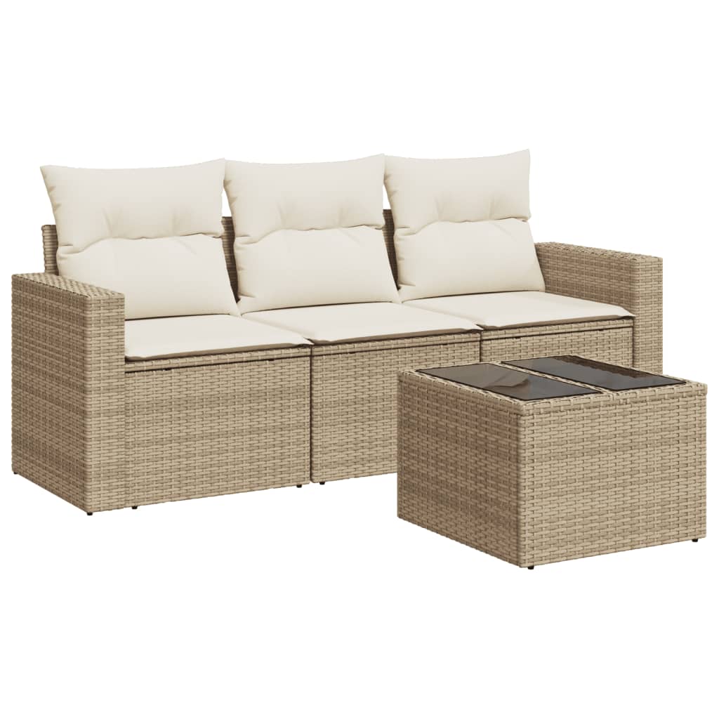 sofasæt til haven 4 dele med hynder polyrattan beige