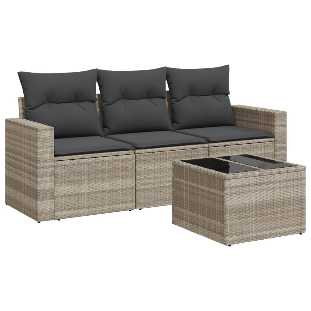 sofasæt til haven 4 dele med hynder polyrattan lysegrå