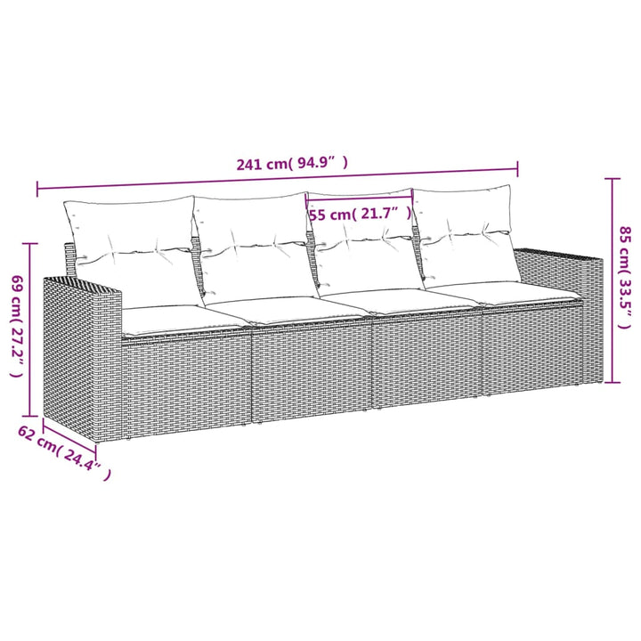 sofasæt til haven 4 dele med hynder polyrattan grå