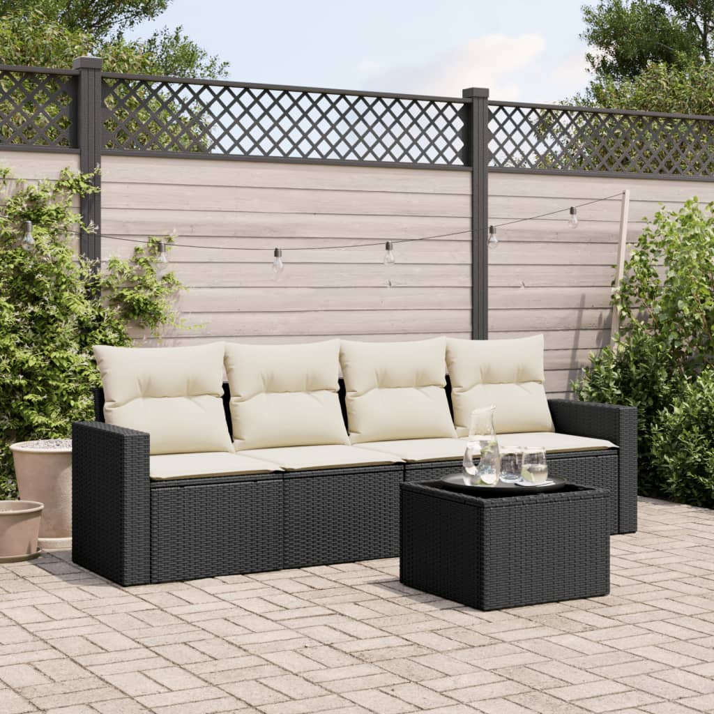 sofasæt til haven 5 dele med hynder polyrattan sort