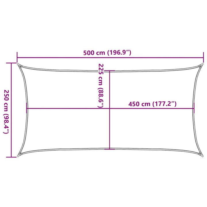 solsejl 2,5x5 m 160 g/m² HDPE rektangulær lysegrå