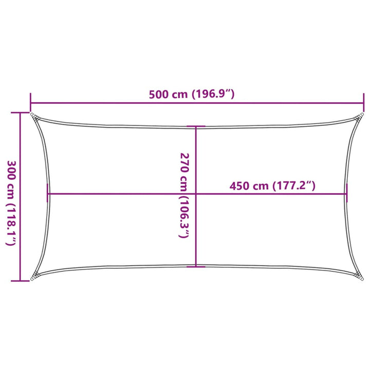solsejl 3x5 m 160 g/m² HDPE rektangulær lysegrå