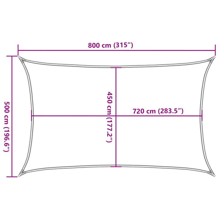 solsejl 5x8 m 160 g/m² HDPE rektangulær lysegrå