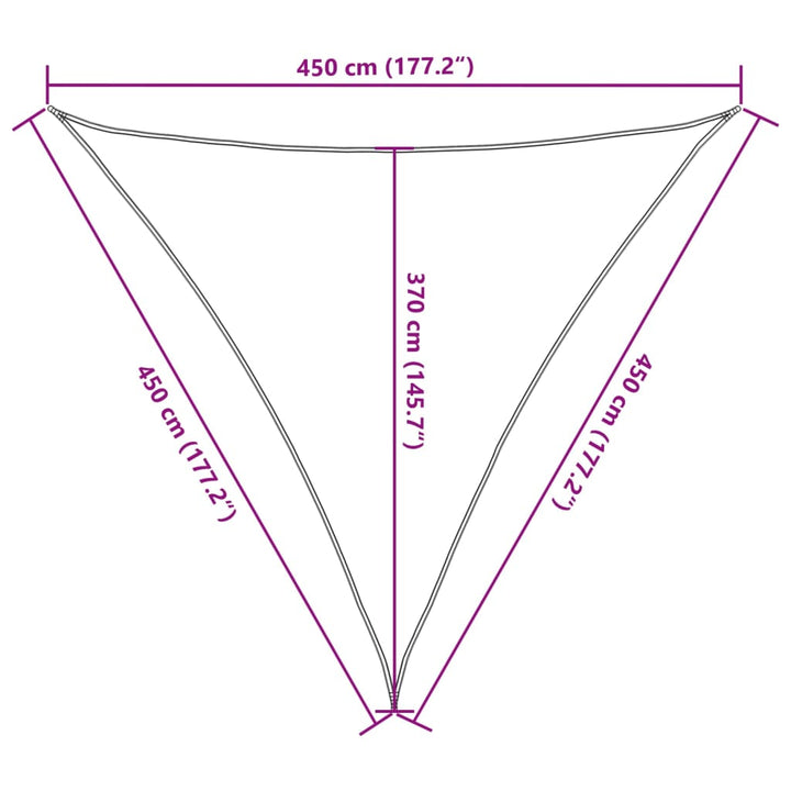 solsejl 4,5x4,5x4,5 m 160 g/m² trekantet HDPE lysegrå