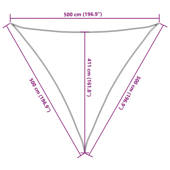 solsejl 5x5x5 m 160 g/m² trekantet HDPE lysegrå