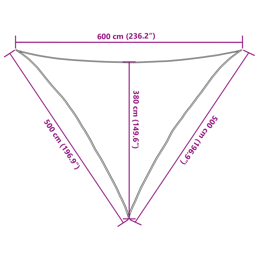 solsejl 5x5x6 m 160 g/m² trekantet HDPE lysegrå