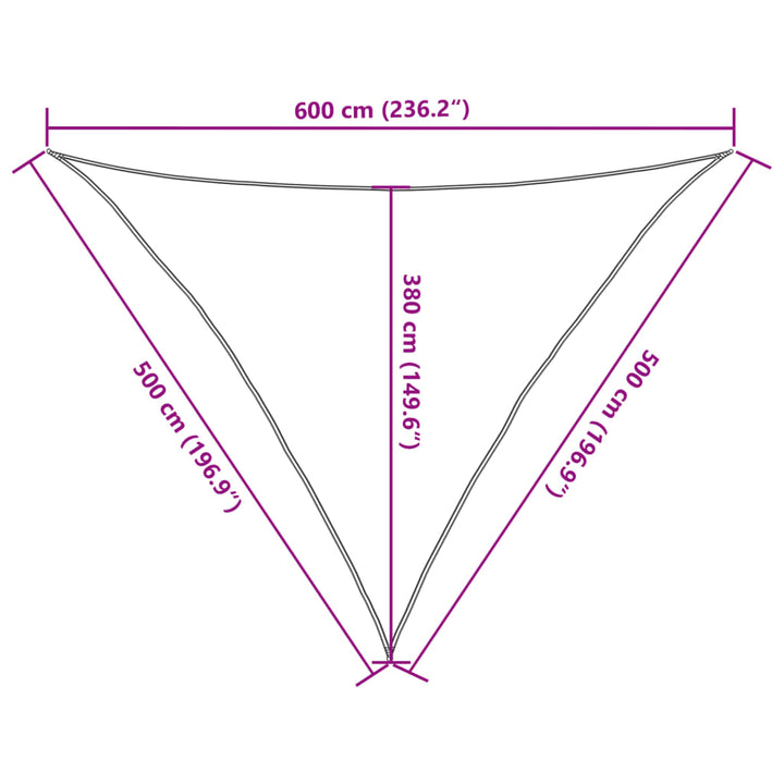 solsejl 5x5x6 m 160 g/m² trekantet HDPE lysegrå