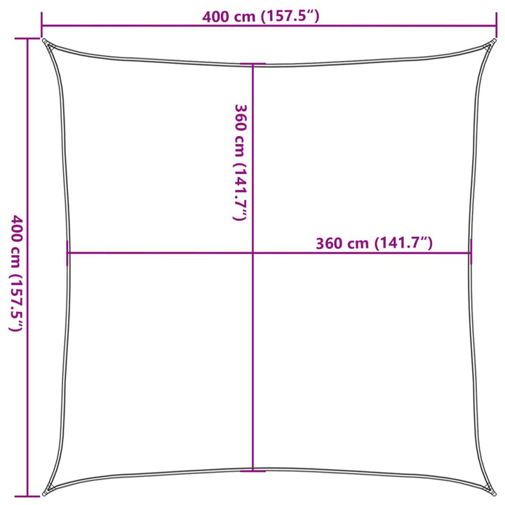 solsejl 4x4 m 160 g/m² firkantet HDPE sandfarvet