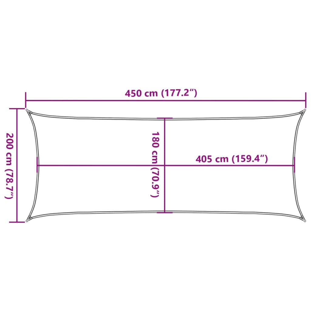 solsejl 2x4,5 m 160 g/m² HDPE rektangulær sandfarvet