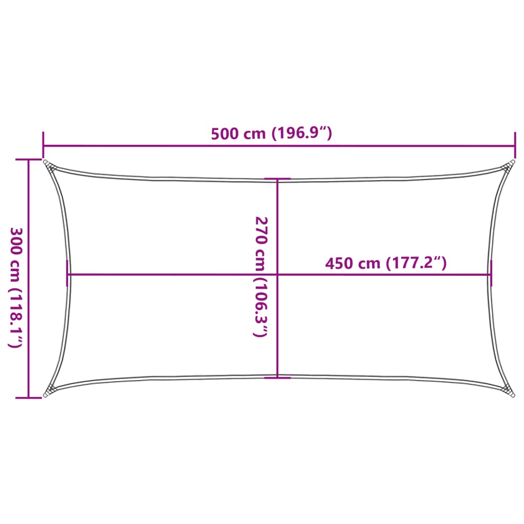 solsejl 3x5 m 160 g/m² HDPE rektangulær sandfarvet