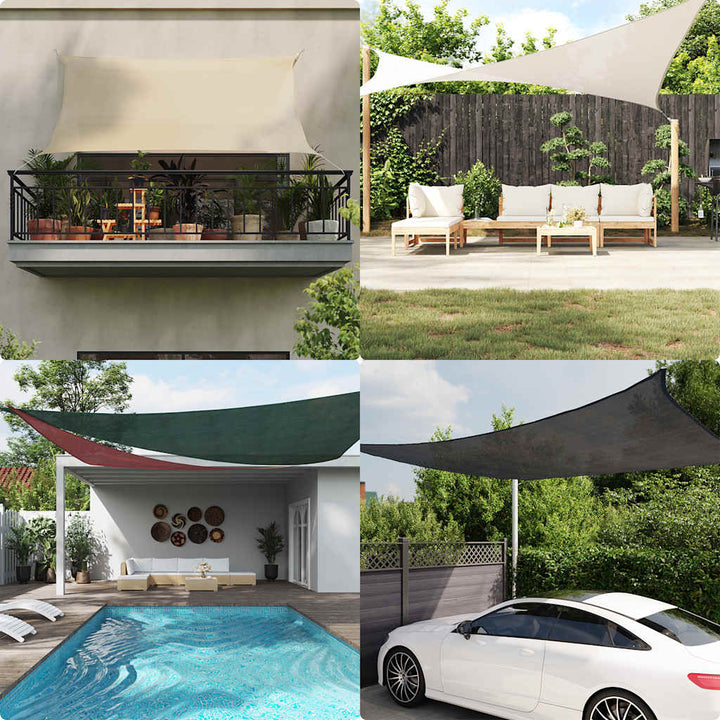 solsejl 4x4x4 m 160 g/m² trekantet HDPE sandfarvet