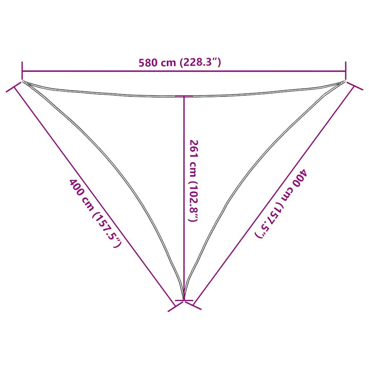 solsejl 4x4x5,8 m 160 g/m² trekantet HDPE sandfarvet