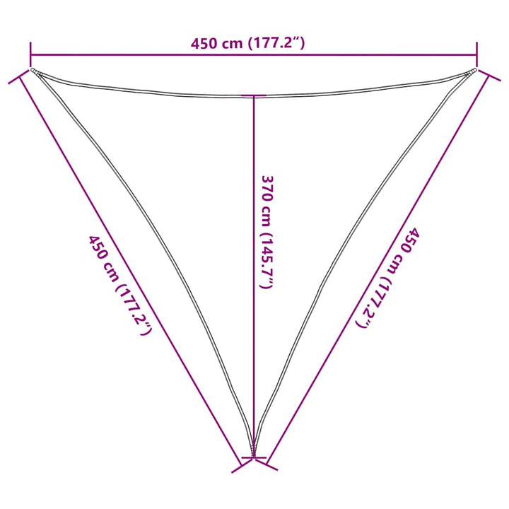 solsejl 4,5x4,5x4,5 m 160 g/m² trekantet HDPE sandfarvet