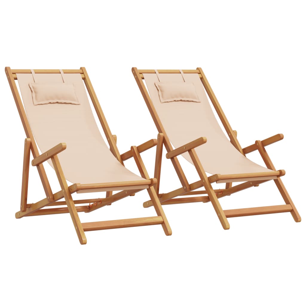 strandstole 2 stk. foldbar stof og massivt træ beige