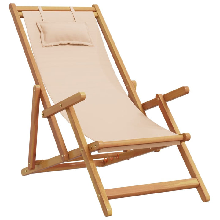 strandstole 2 stk. foldbar stof og massivt træ beige
