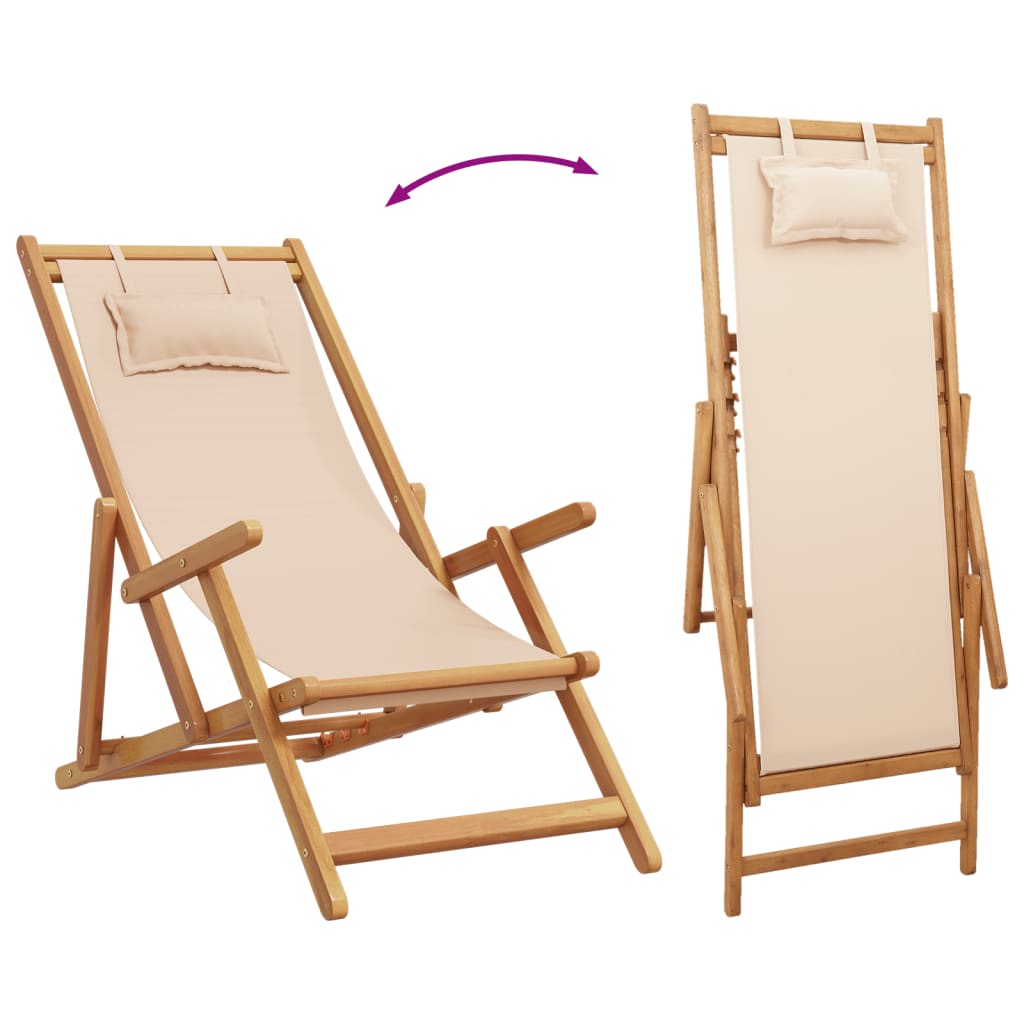 strandstole 2 stk. foldbar stof og massivt træ beige