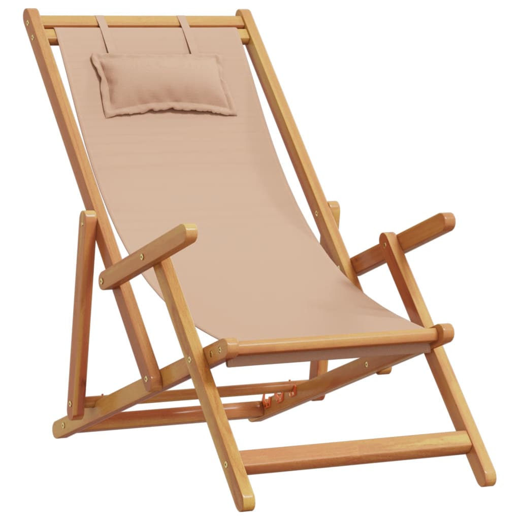 strandstole 2 stk. foldbar stof og massivt træ gråbrun