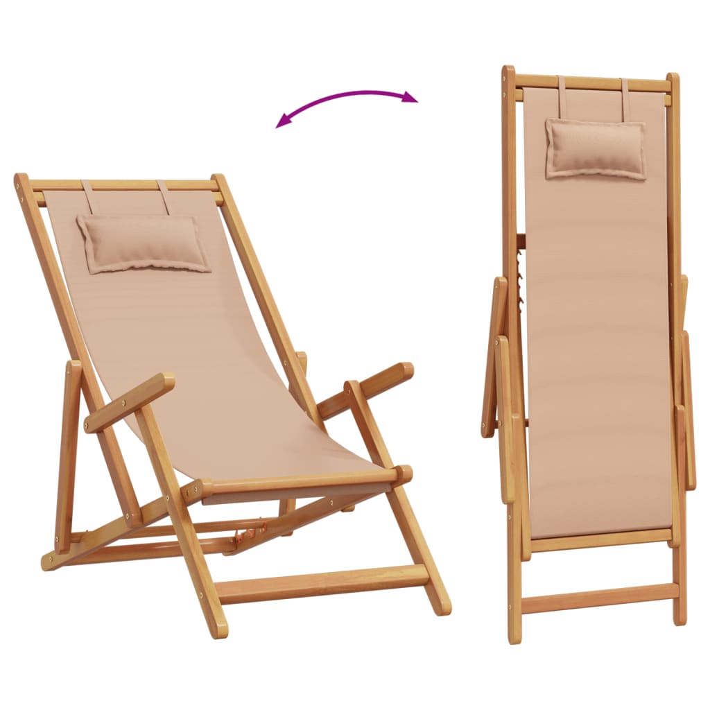 strandstole 2 stk. foldbar stof og massivt træ gråbrun