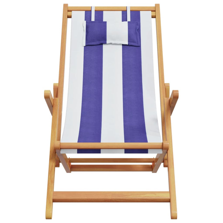 strandstole 2 stk. foldbar stof og massivt træ blå og hvid