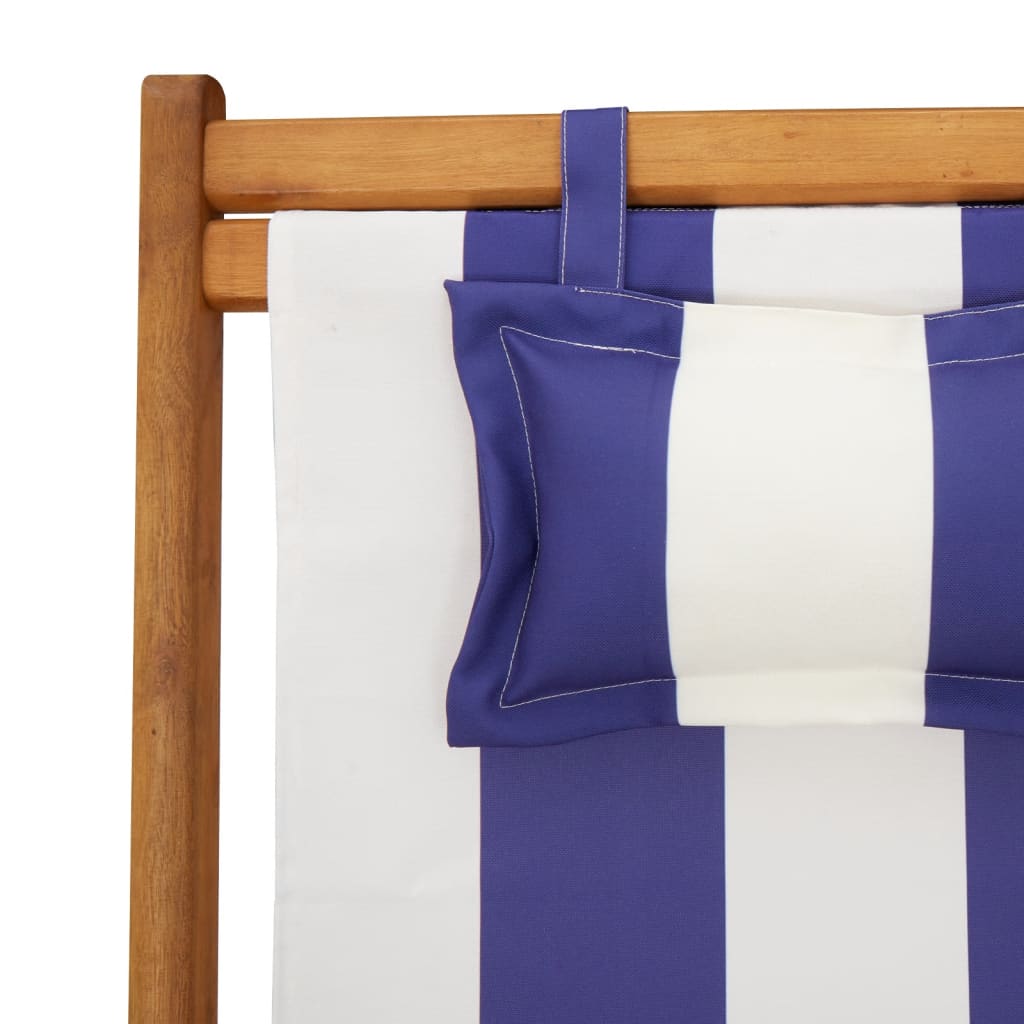 strandstole 2 stk. foldbar stof og massivt træ blå og hvid